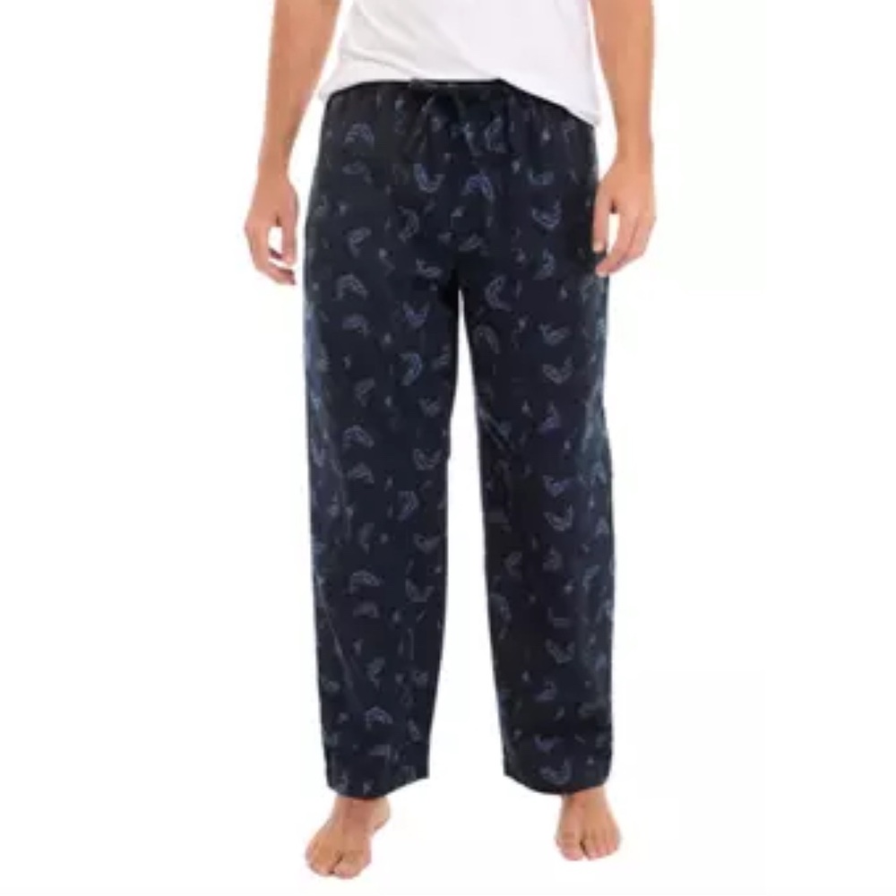 Men's Black and Blue Trout Patterned Pajama Pants small